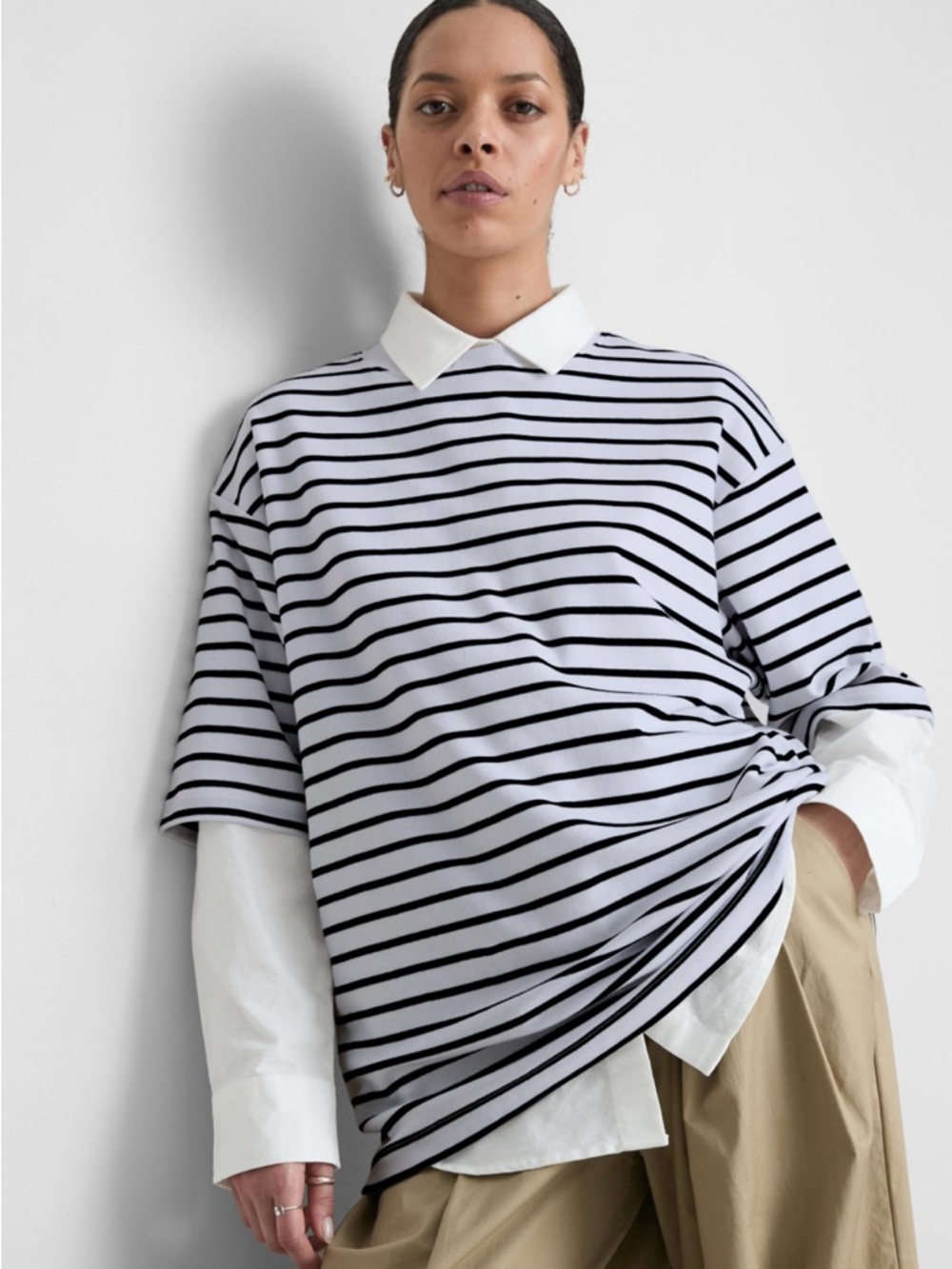 Primark oversized Striped Black and White Crewneck Top size L